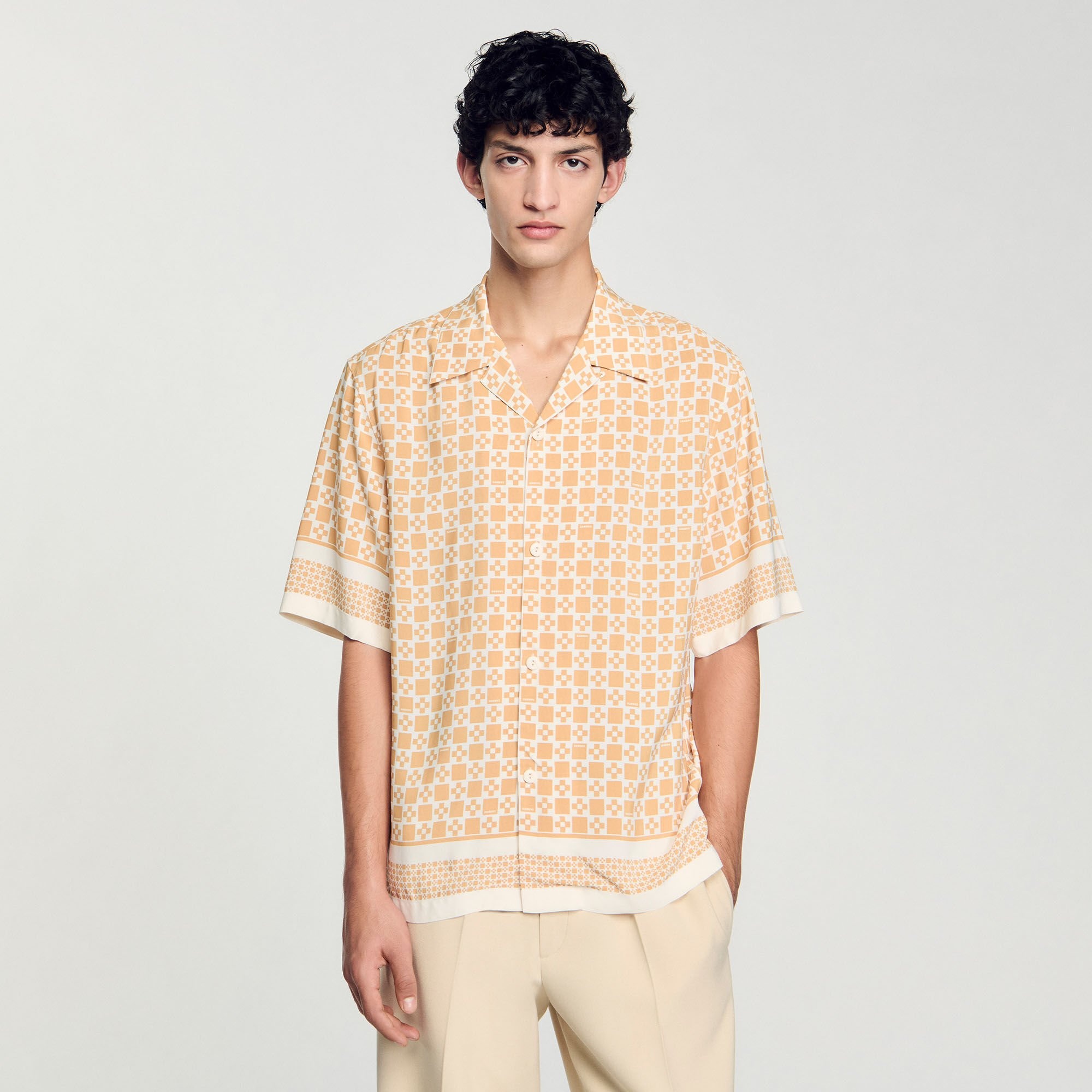 SQUARE CROSS MOTIF FLOWING SHIRT - 4