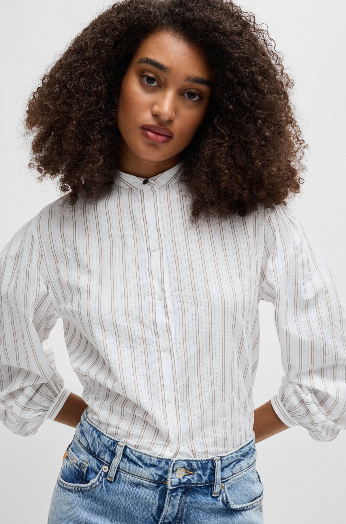 REGULAR-FIT BLOUSE IN STRIPED COTTON POPLIN - 4