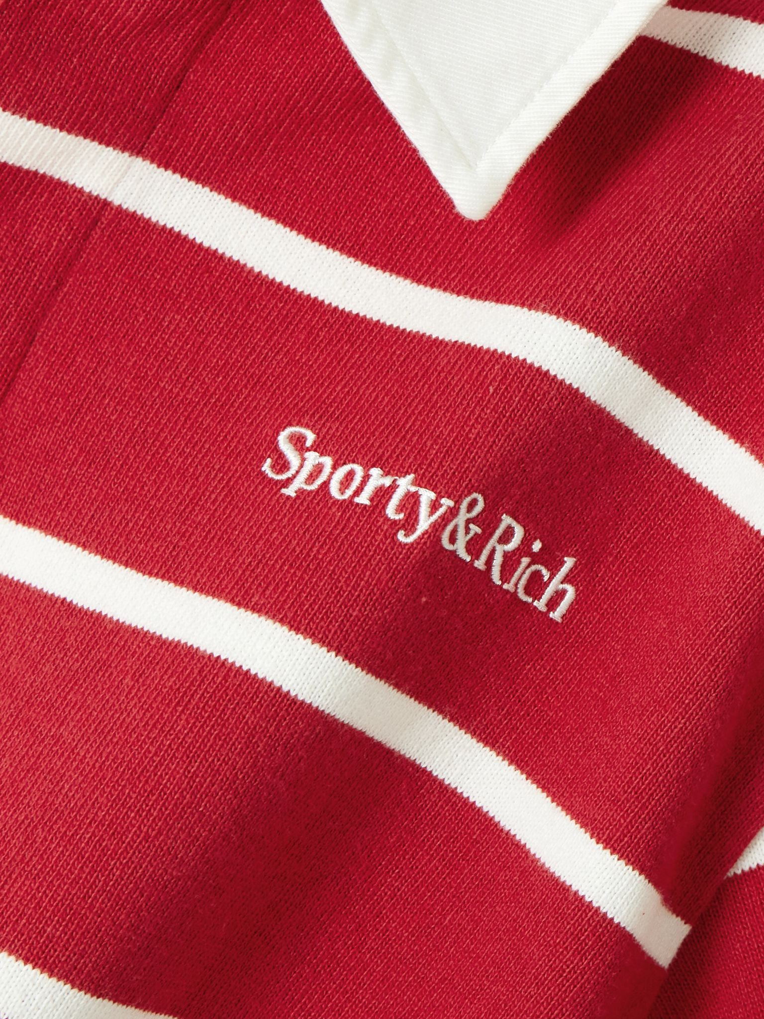Serif Rugby logo-embroidered striped cotton-jersey polo shirt Red - 5