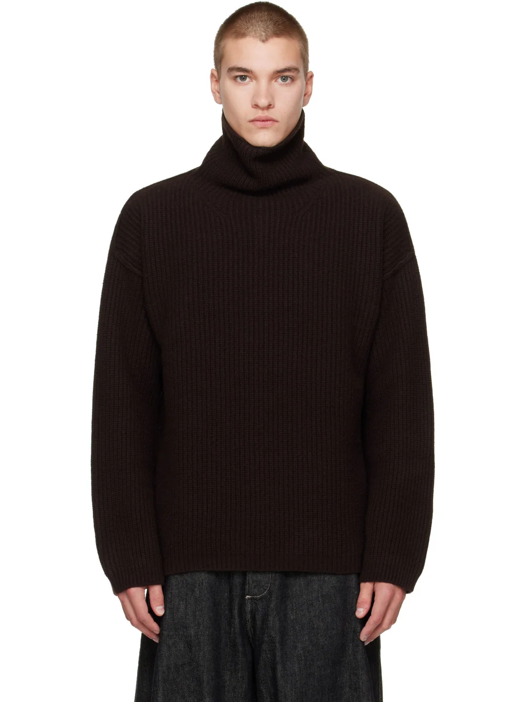 Brown Wool Panno Turtleneck - 1