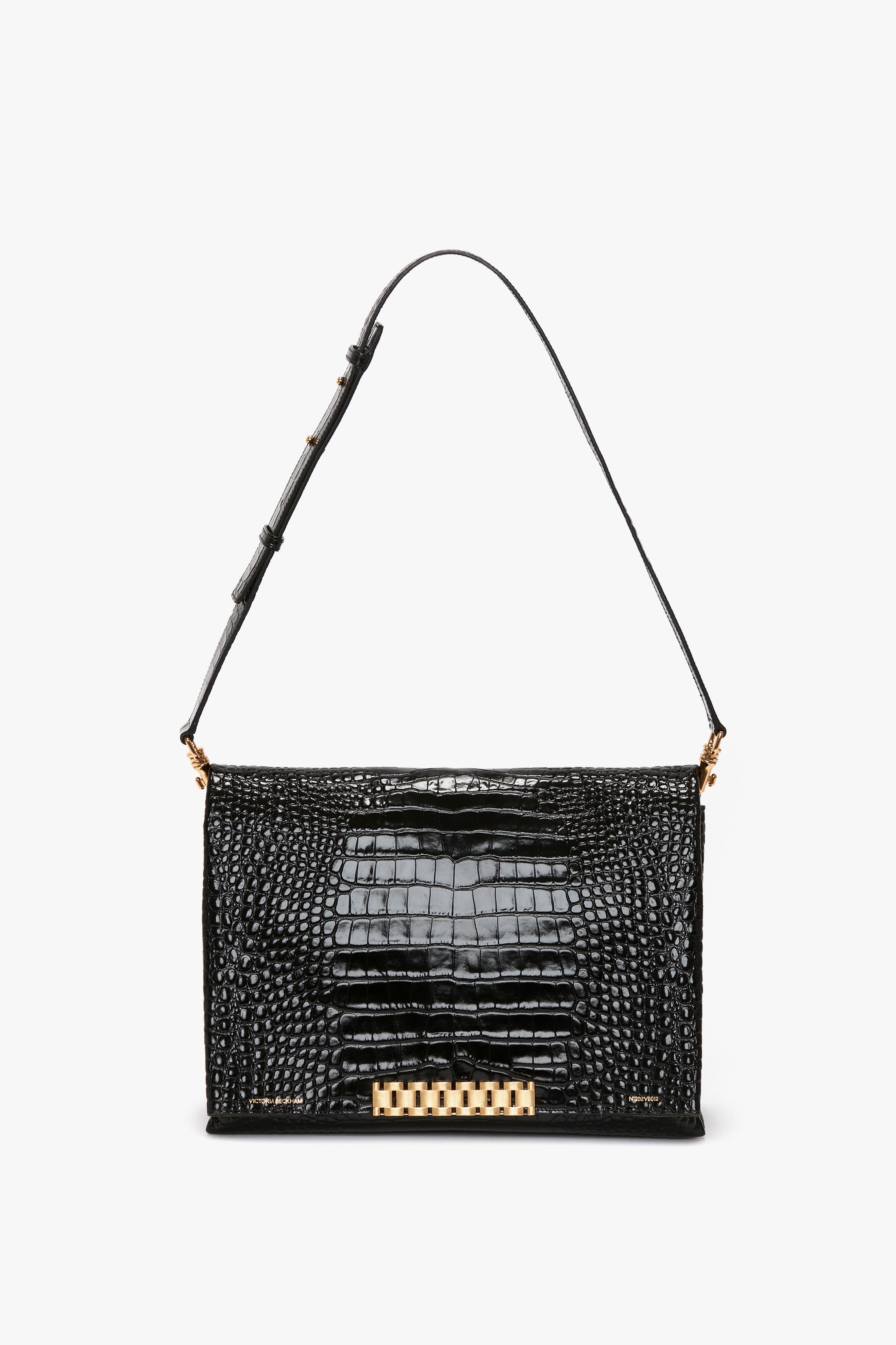Jumbo Chain Pouch in Black Croc-Effect Leather - 1