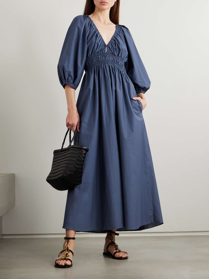 MATTEAU Shirred organic cotton-poplin maxi dress Blue outlook