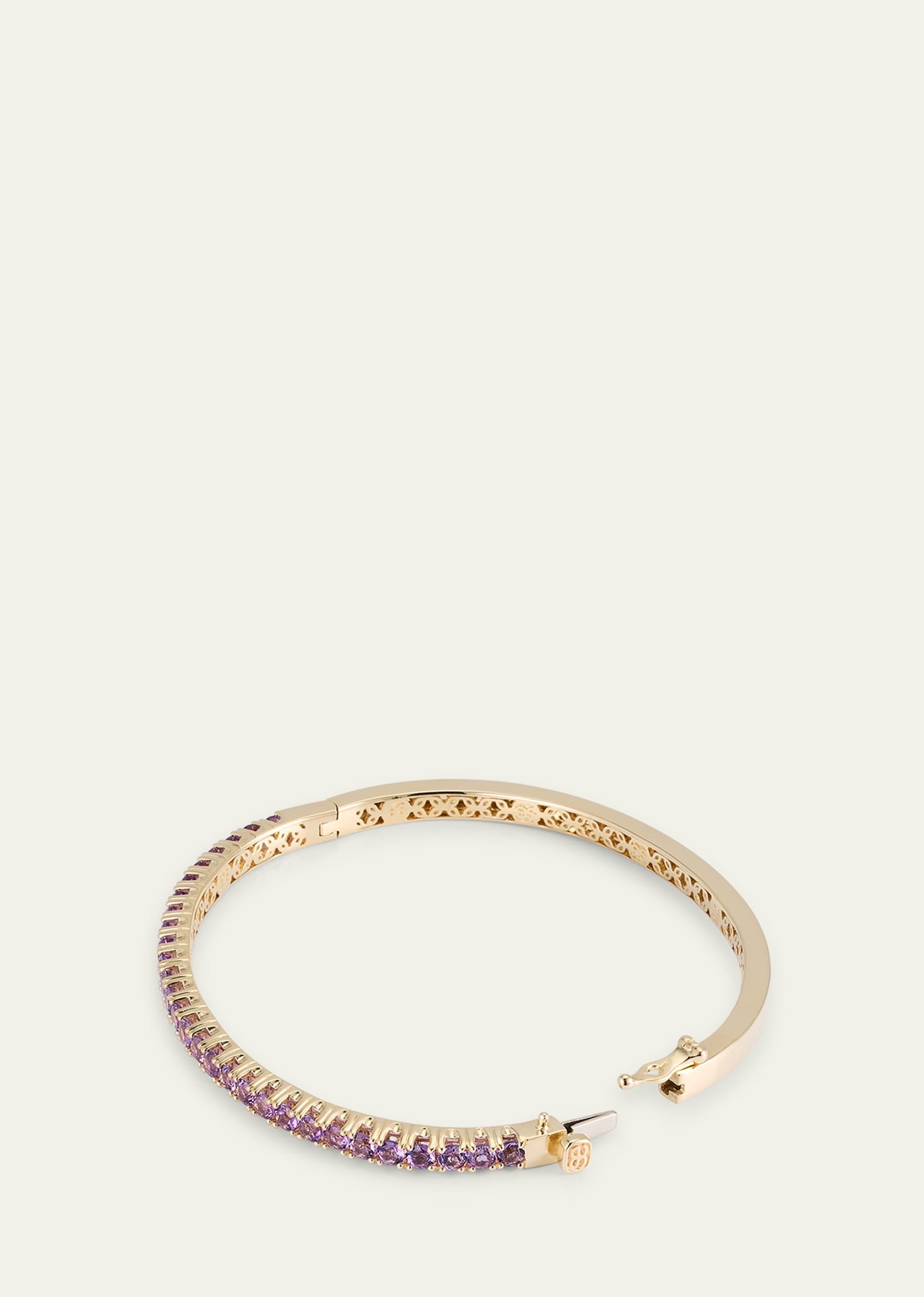 14K Gold Pave Amethyst Bangle Bracelet - 4