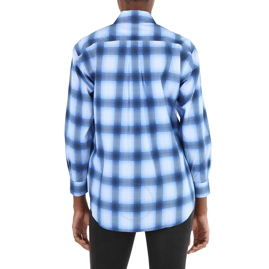 Burberry Ladies Ink Blue Sea Maiden Print Plaid Shirt - 6
