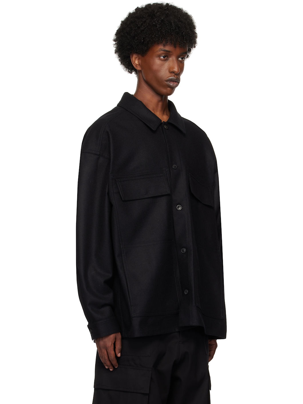 Black Flannel Wool Workwear Shirt - 2