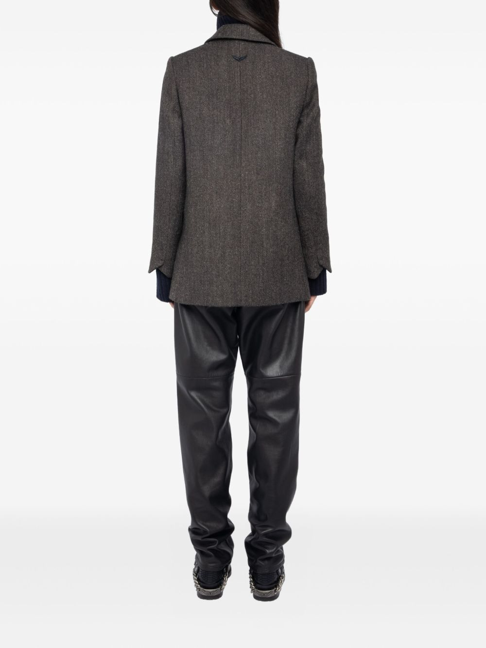 herringbone double-breasted coat - 3