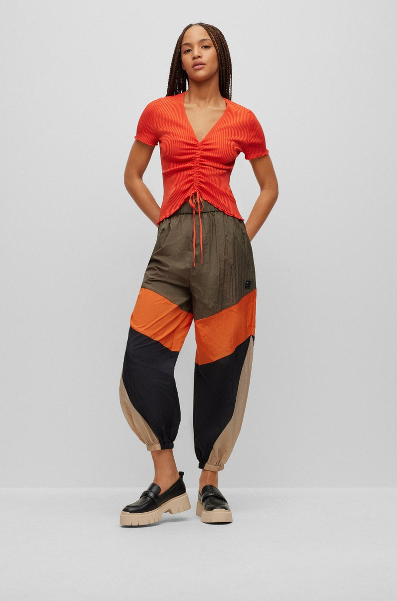 HUGO SHORT-SLEEVED RIBBED SWEATER WITH GATHERED FRONT outlook