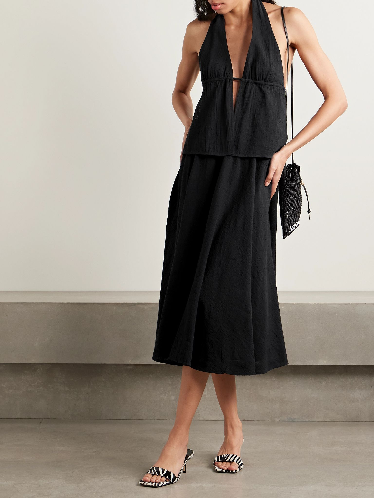 Flores cotton-gauze halterneck top Black - 2