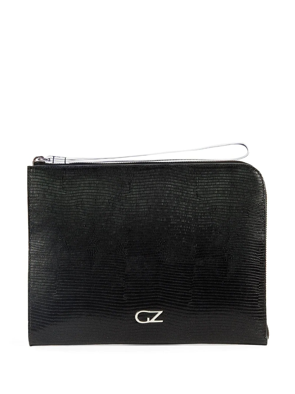 snakeskin-effect logo clutch bag - 1