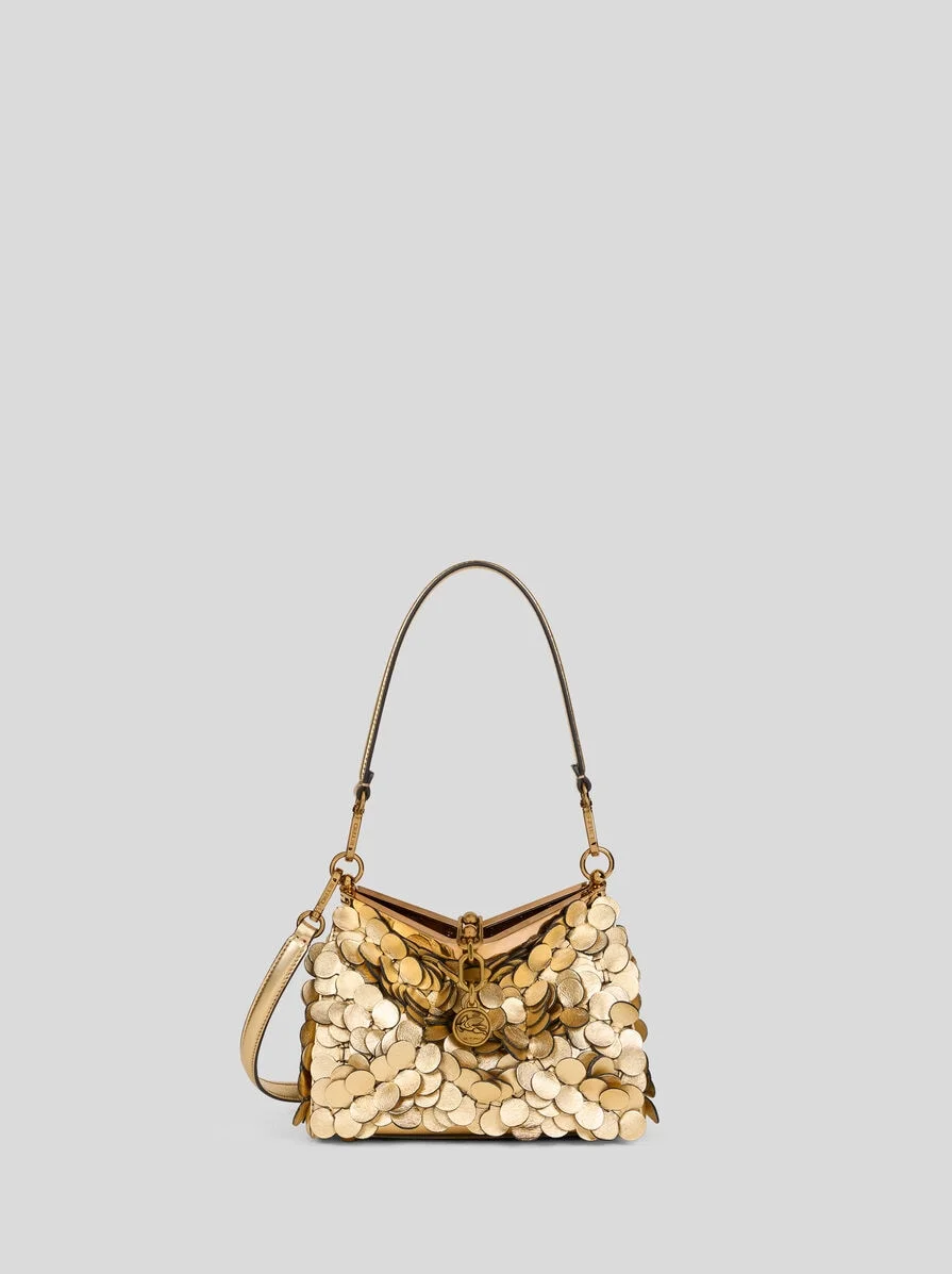 SMALL LEATHER VELA BAG WITH LAMINATED SEQUINS - 1