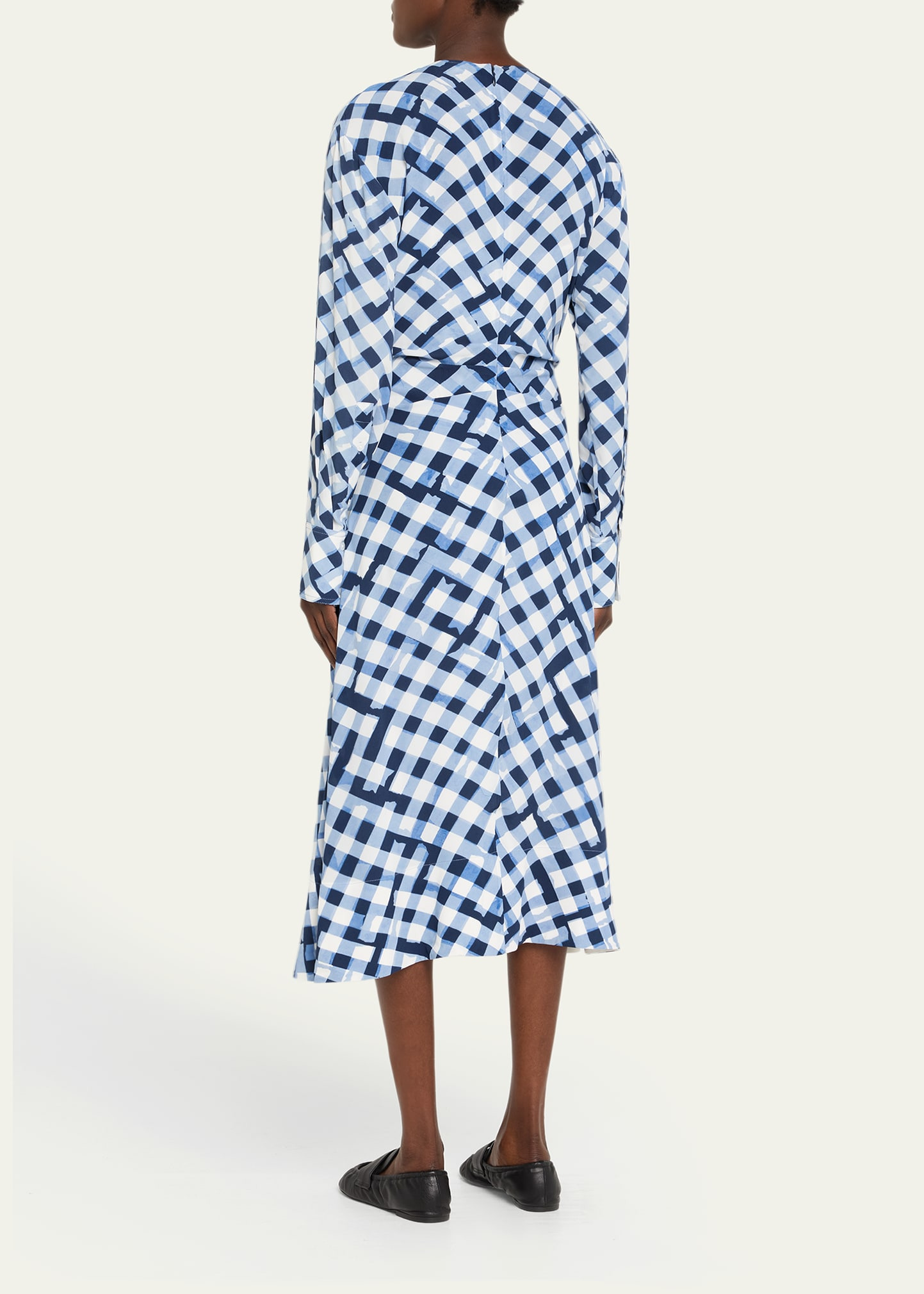 Keria Printed Crepe De Chine Long-Sleeve Midi Dress - 3