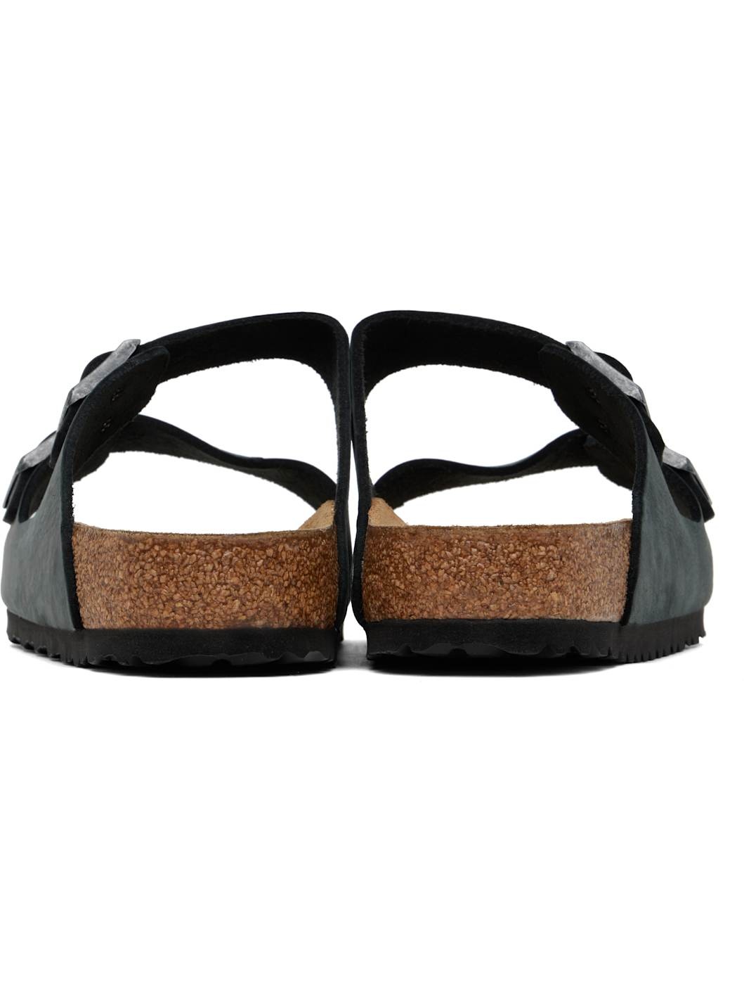 Black Regular Arizona Oiled Leather Sandals - 2