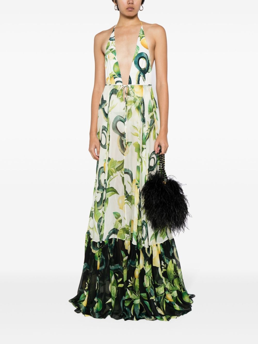 floral-print silk dress - 2
