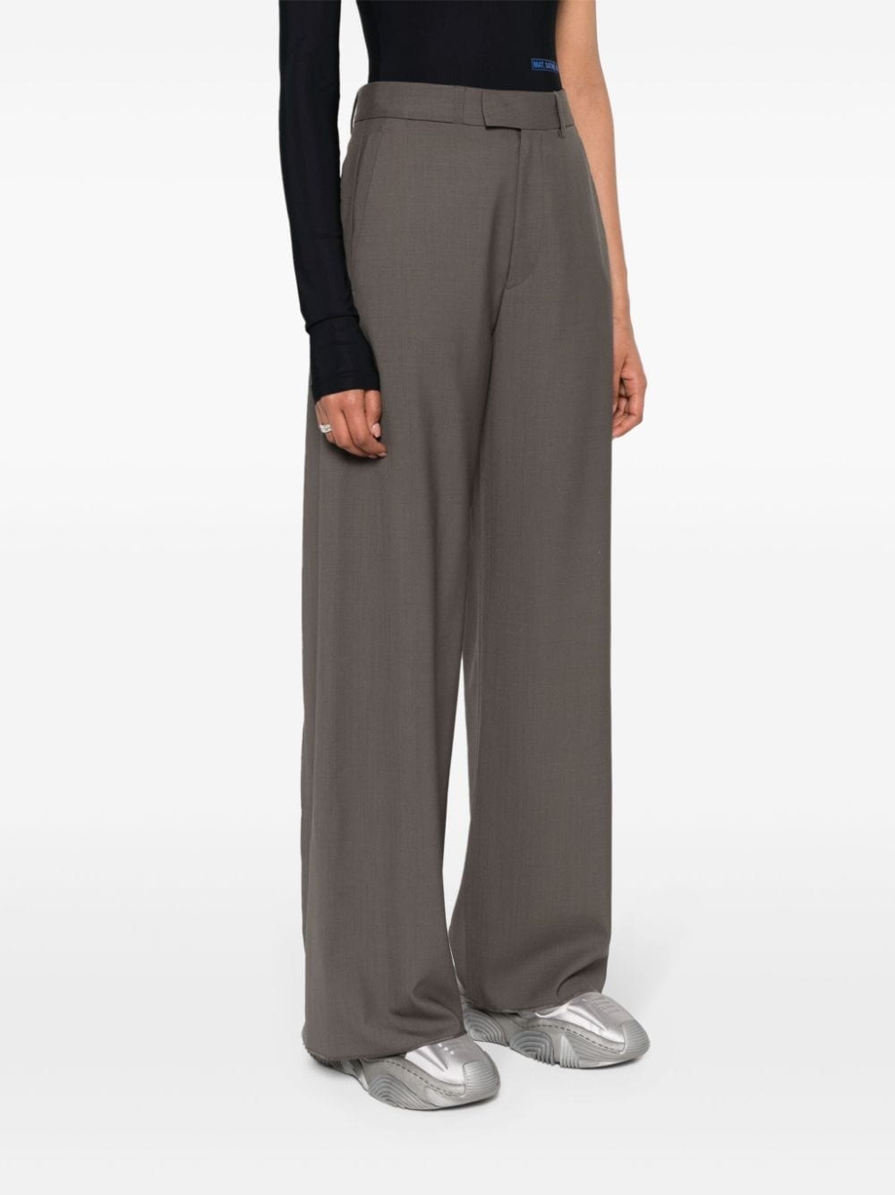 wrap-design wool trousers - 3