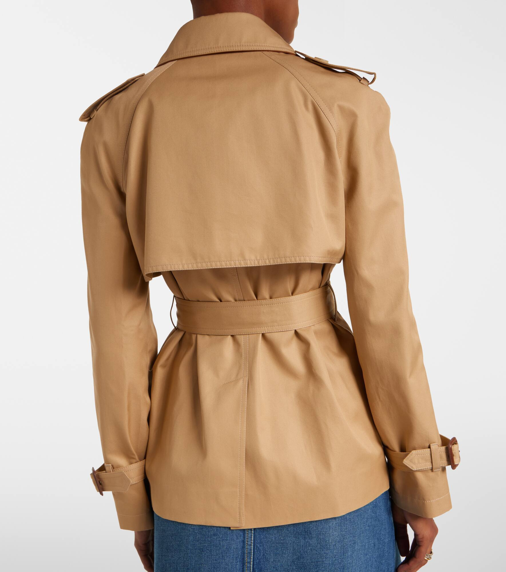 Cropped cotton gabardine trench coat - 5