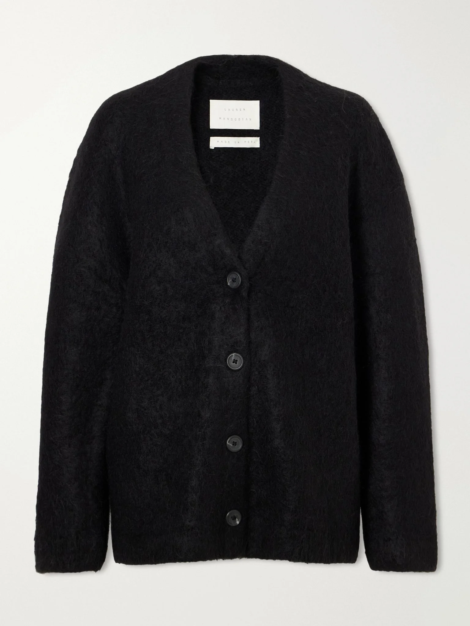 Brushed alpaca, Pima cotton and merino wool-blend cardigan Black - 1
