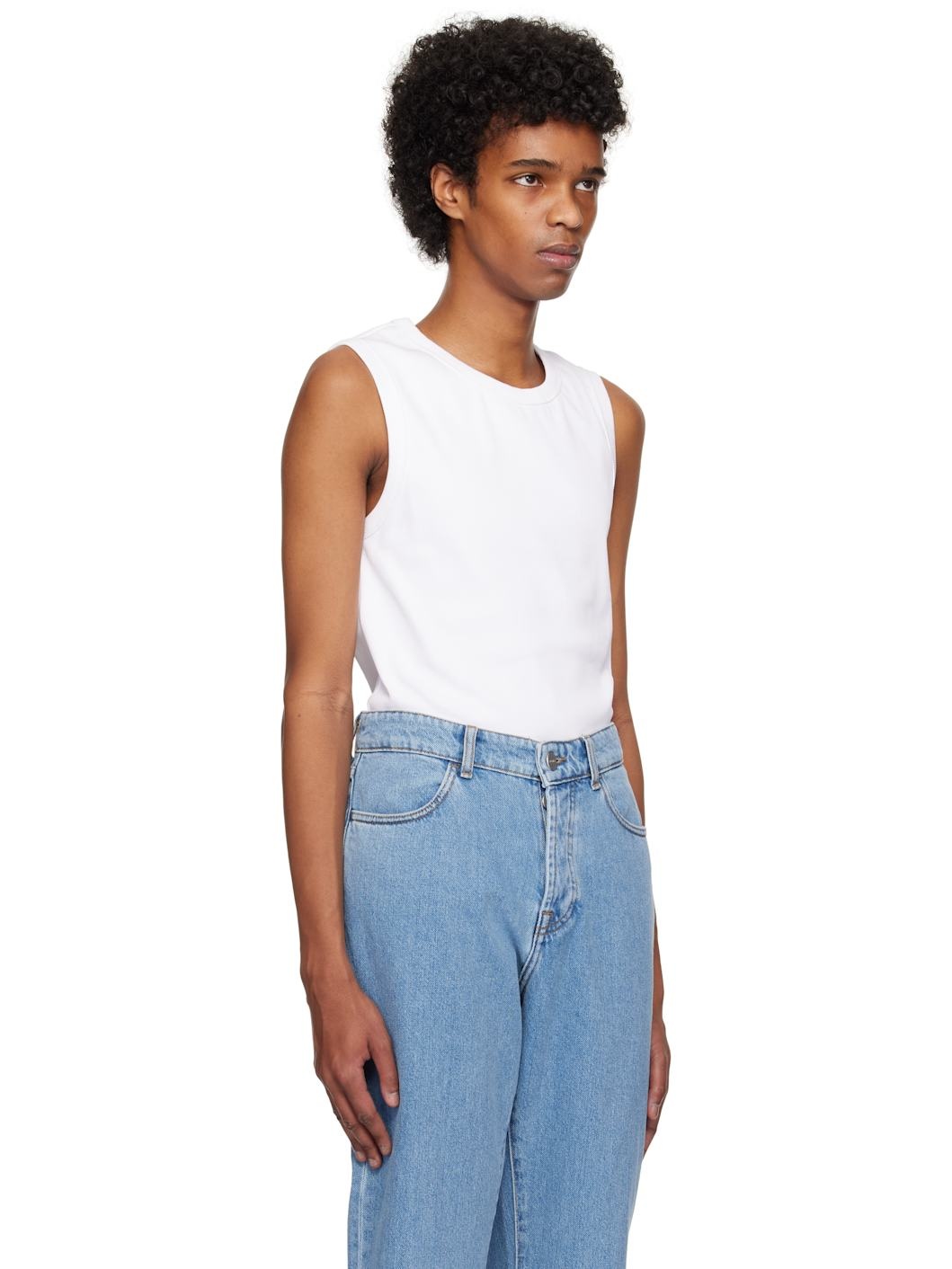 White Heavy Ribbed Jersey Tank Top - 2