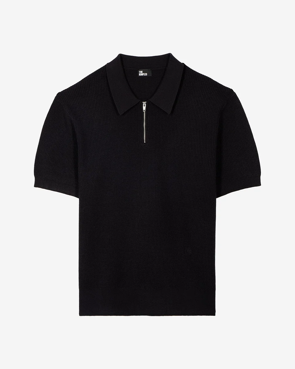 NAVY POLO-NECK ZIP SWEATER - 1