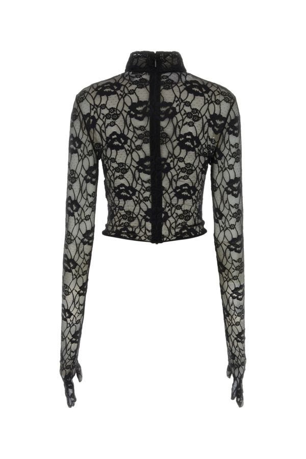 Saint Laurent Woman Black Lace Top - 2