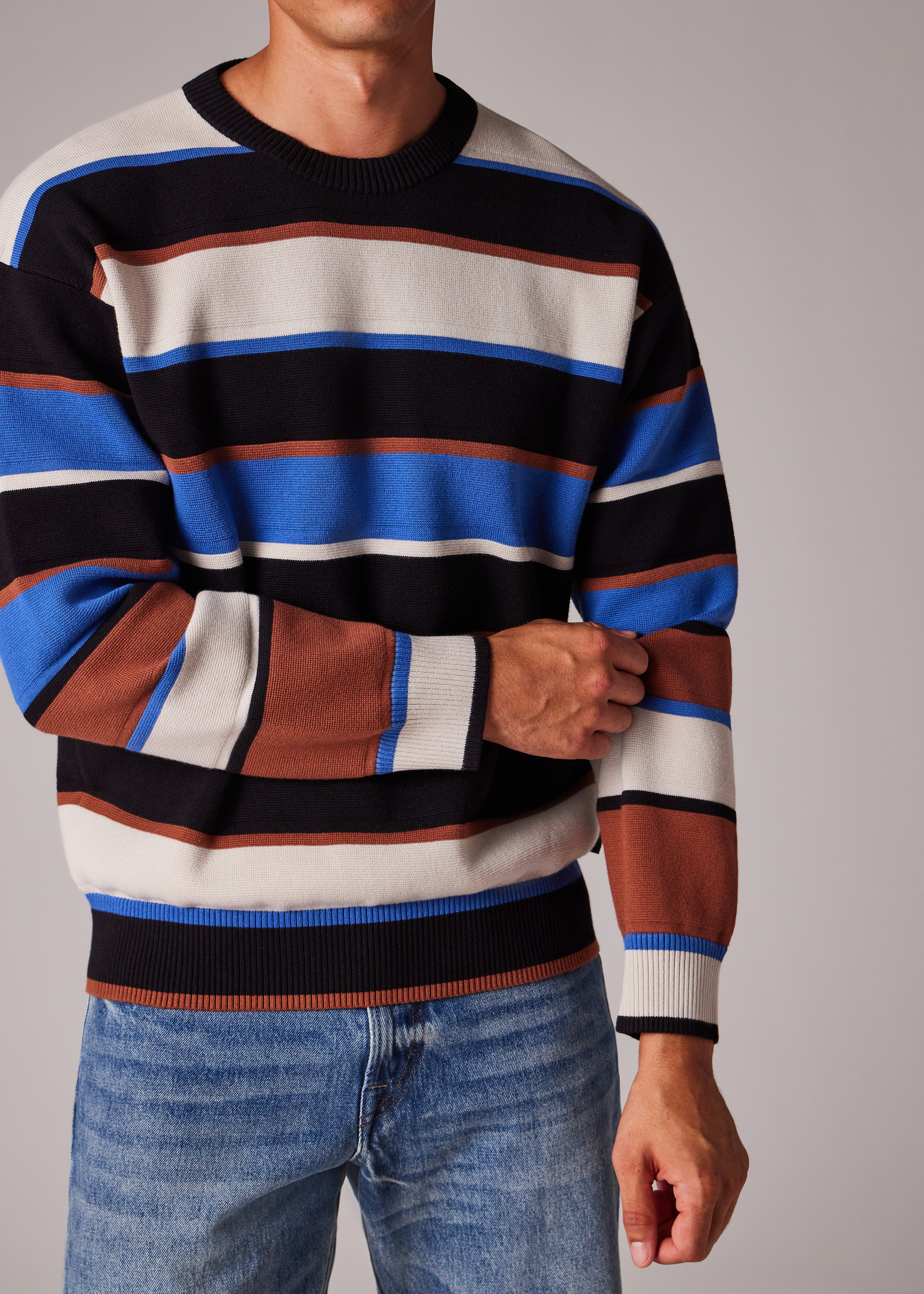 Black And Blue Stripe Milano Cotton Sweater - 6