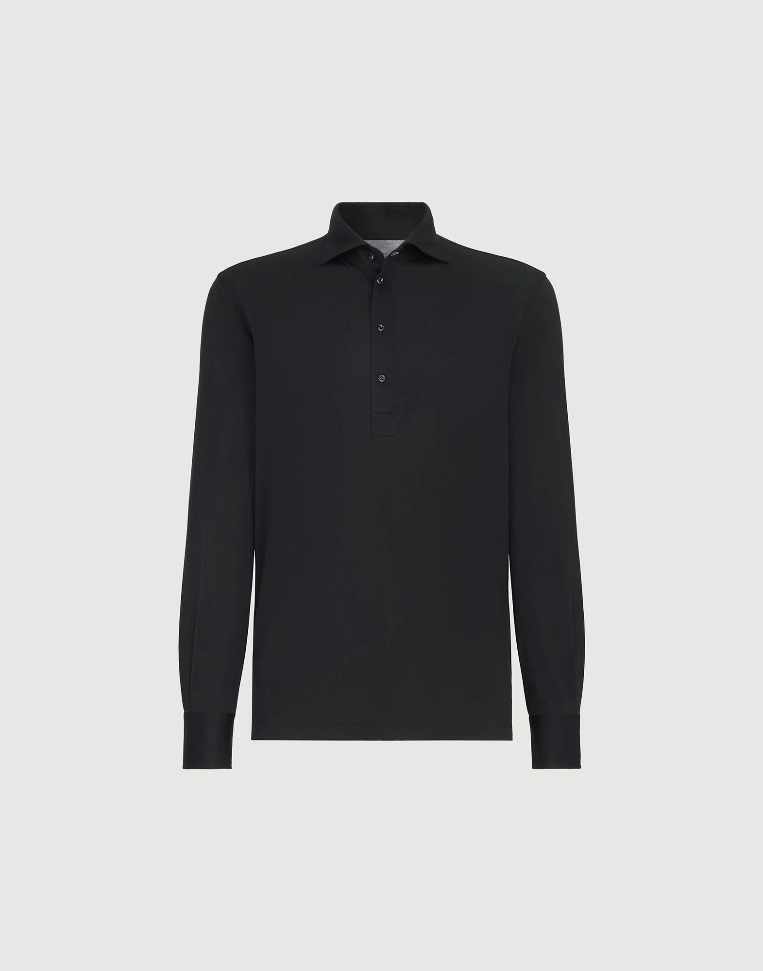 Silk and cotton lightweight jersey long sleeve polo with shirt-style collar - 1