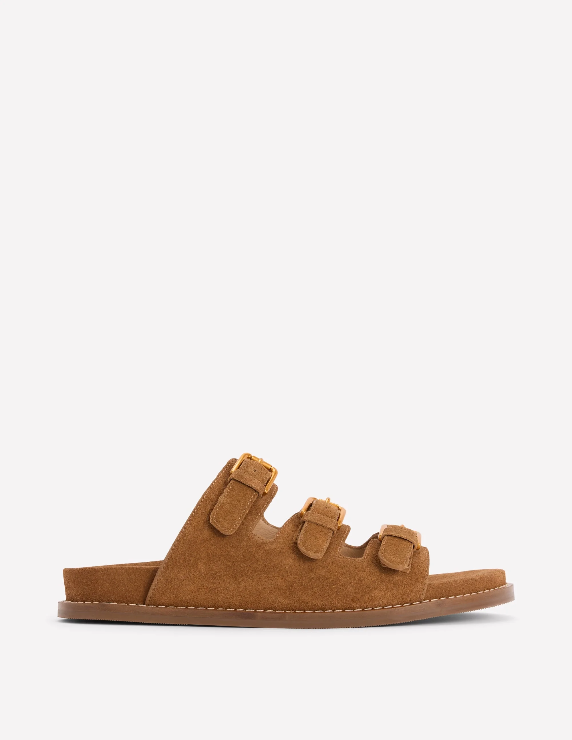 Triple Strap Footbed Sandal-Tan - 1