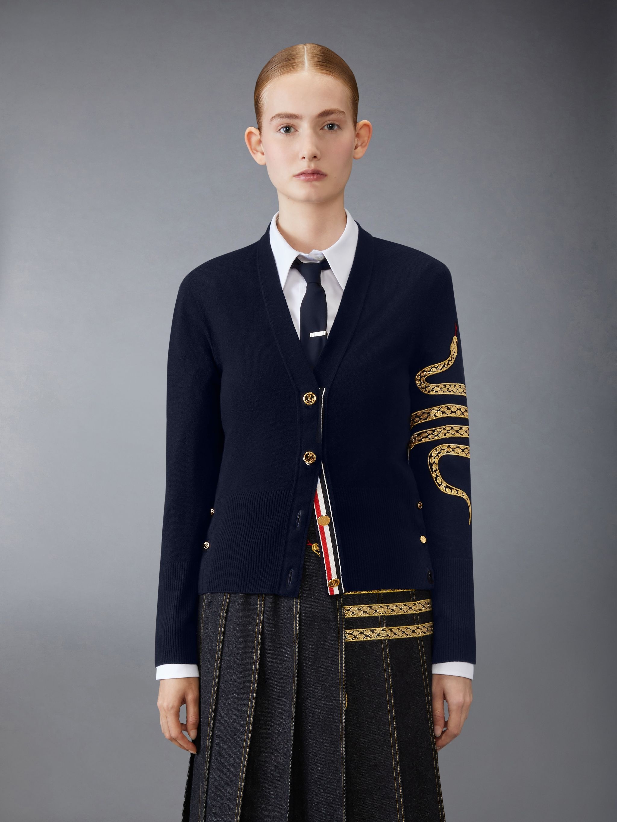 Thom Browne LUNAR NEW YEAR WOOL 4-BAR V NECK CARDIGAN