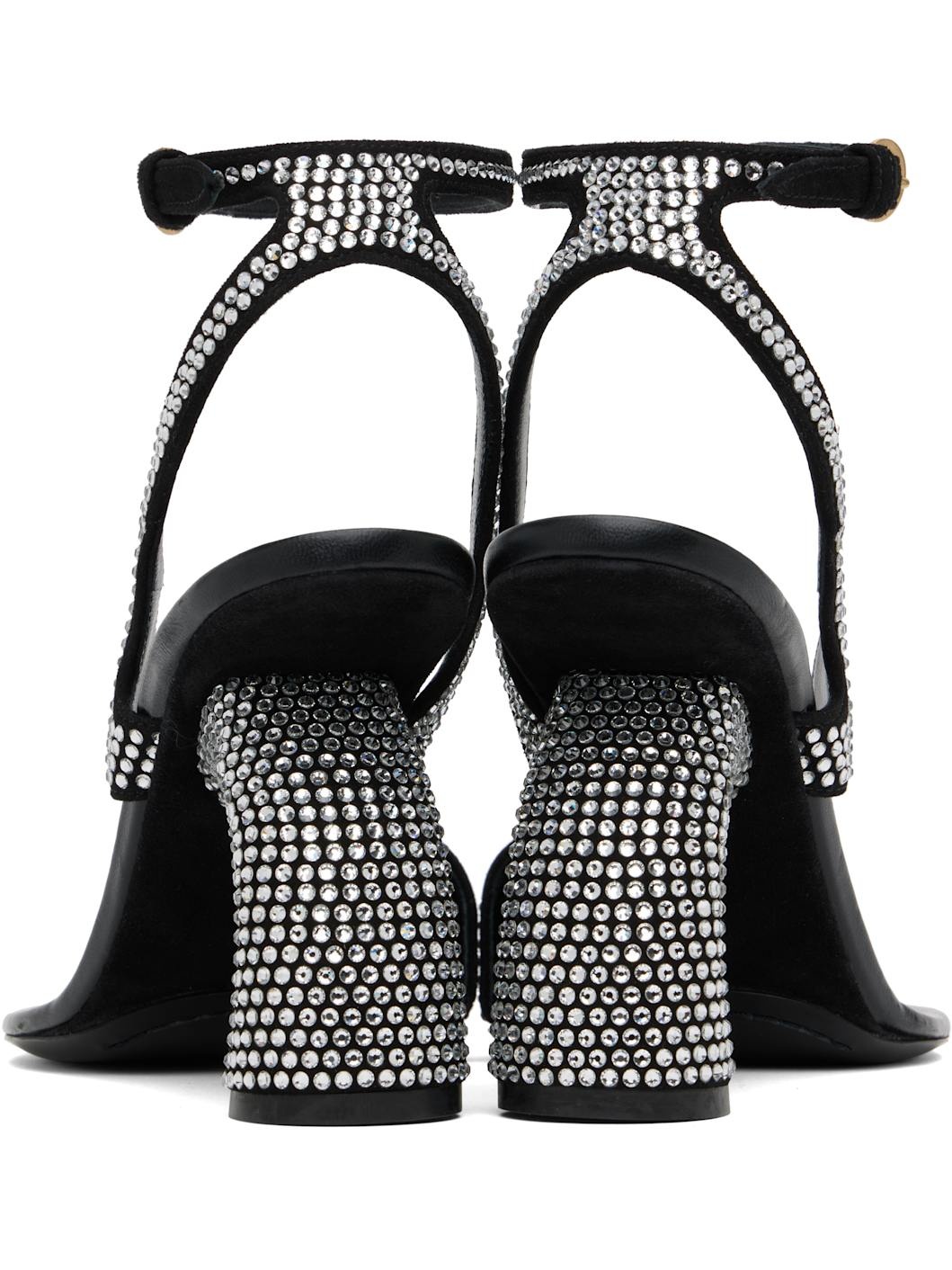 Black Embellished Leather Heeled Sandals - 2