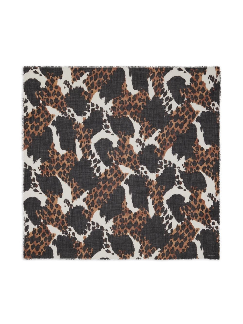 animal-print fringed wool scarf - 2