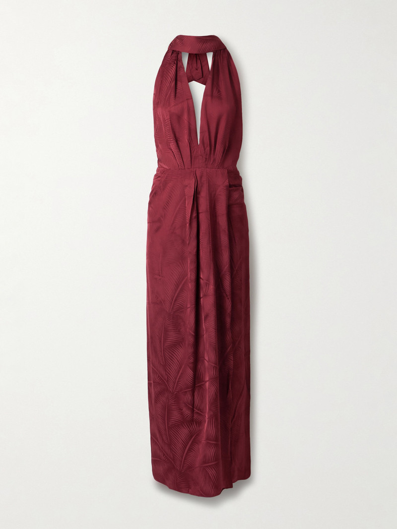 Wildly Beautiful Tasseled Satin-jacquard Halterneck Maxi Dress 1