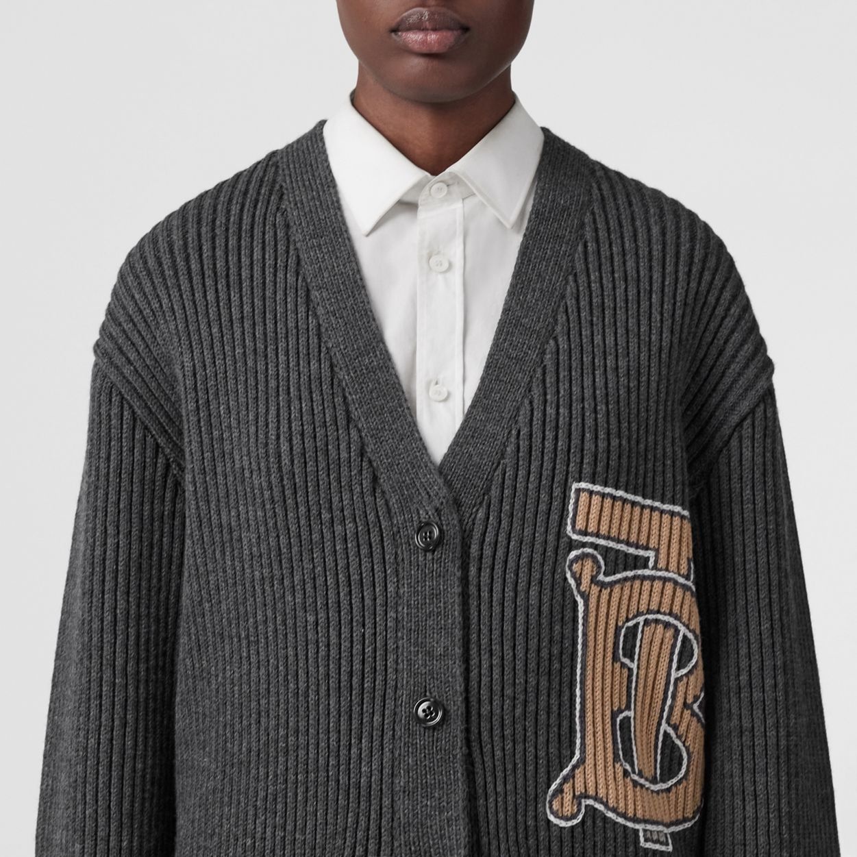 Monogram Motif Intarsia Wool Oversized Cardigan - 3