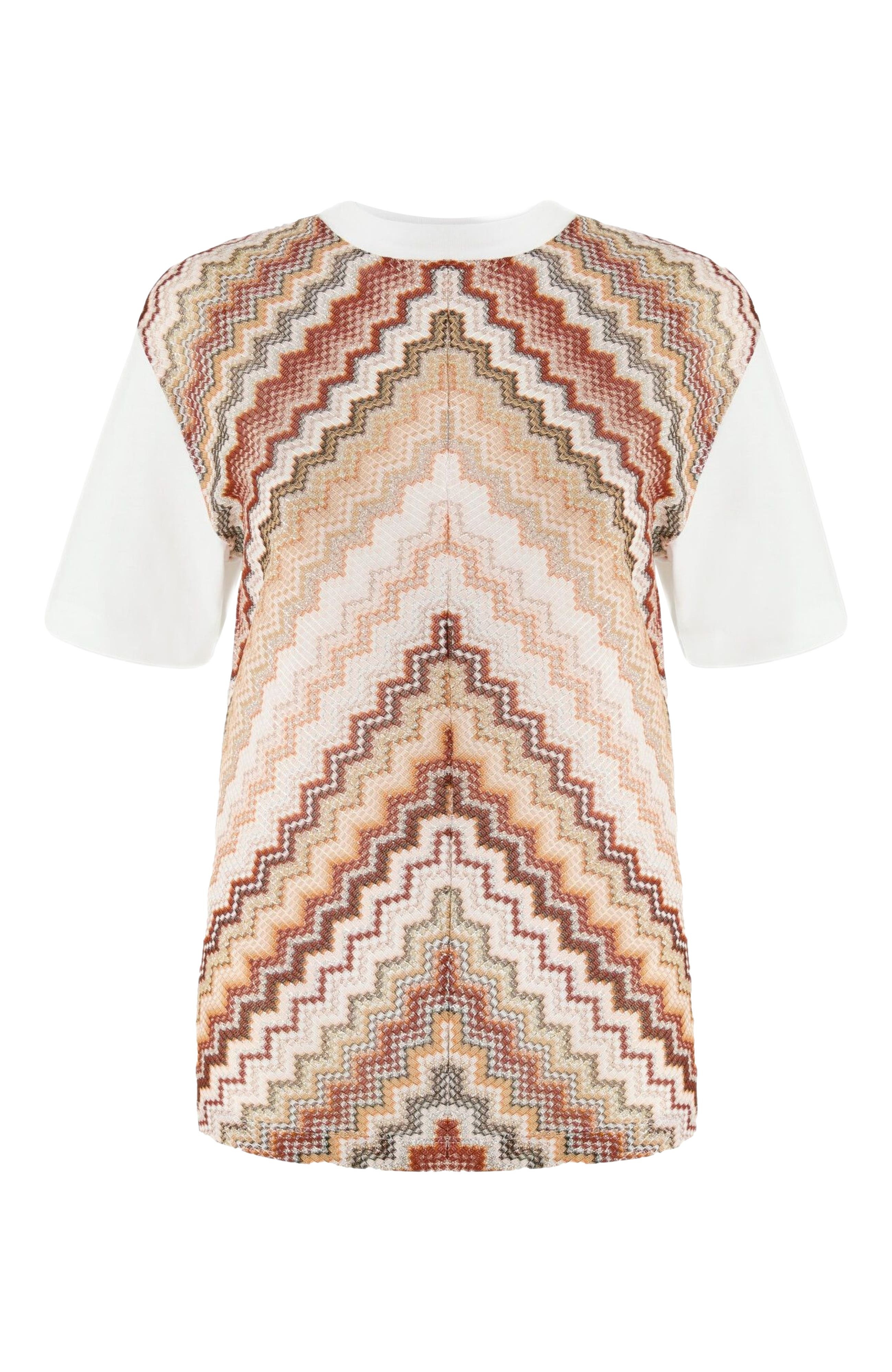 Missoni Crewneck T-shirt With Lamé Zig Zag Knit Insert in White & Beige at Nordstrom - 5