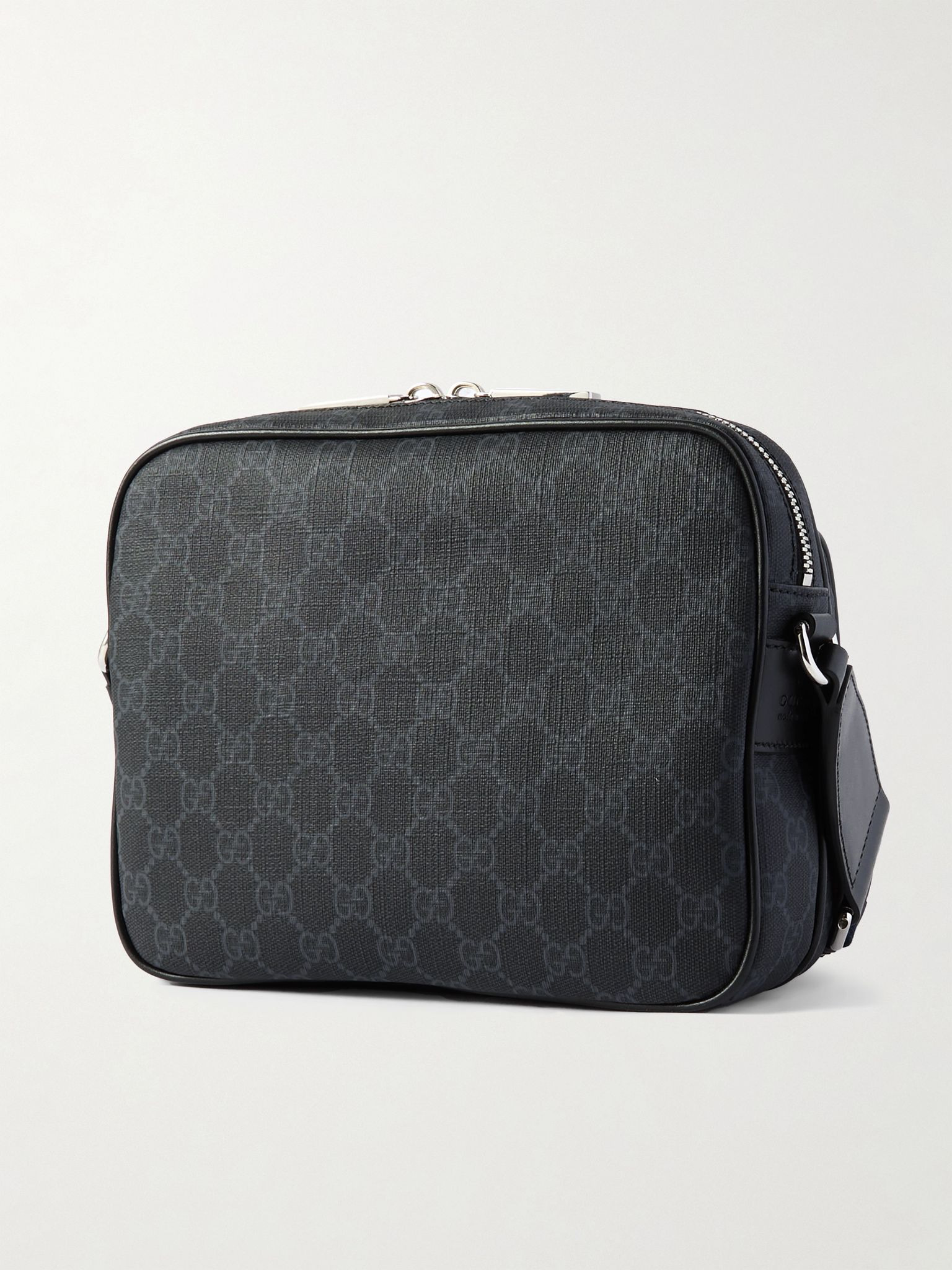 Small Leather-Trimmed Monogrammed Coated-Canvas Messenger Bag Black - 3