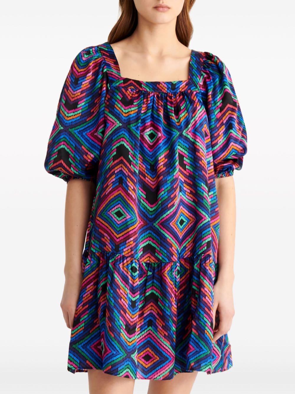 Nightclub geometric-print silk minidress - 3