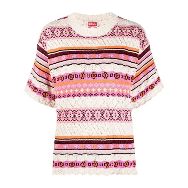 Multicoloured knitted short-sleeved T-shirt - 1