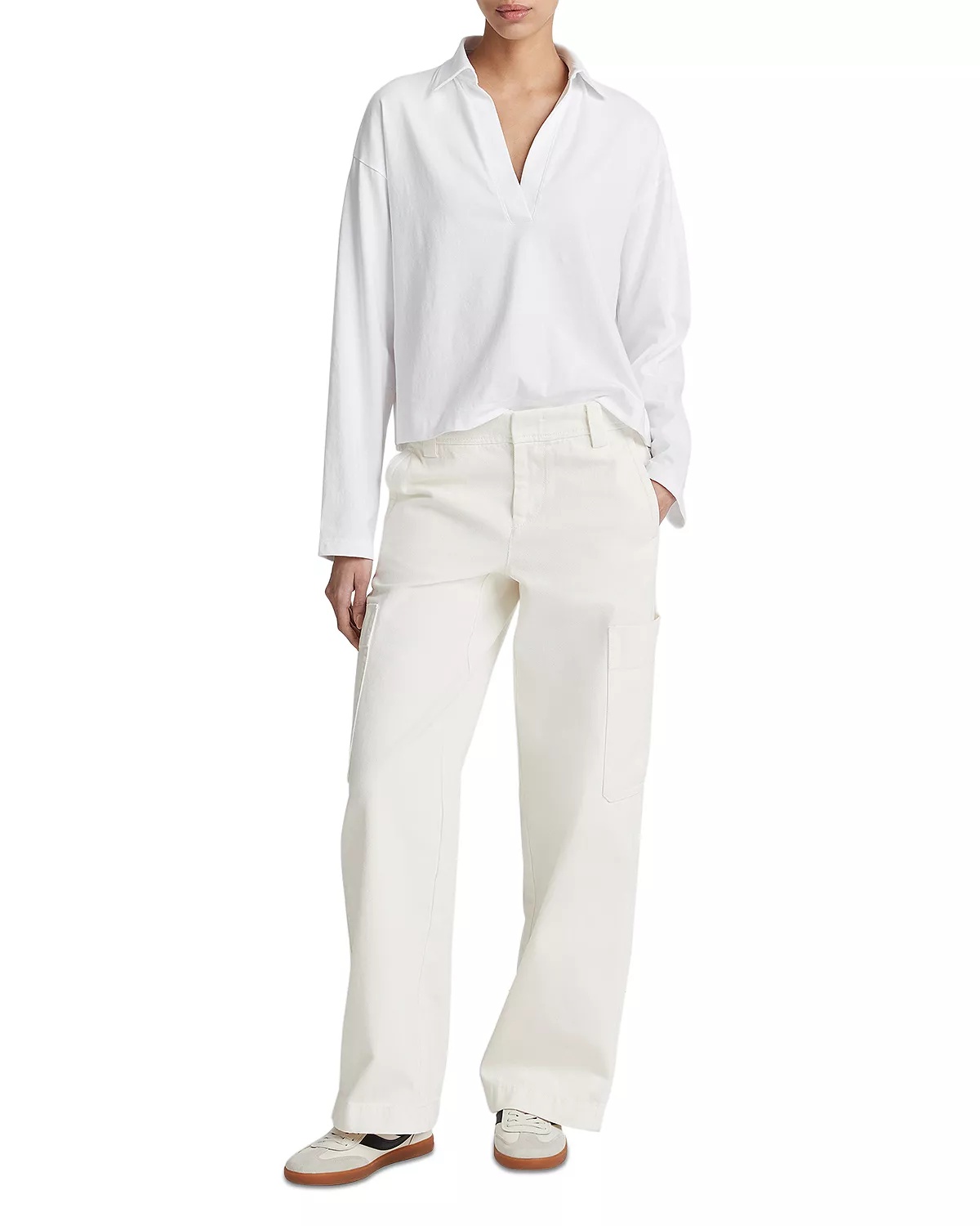 Cotton Long Sleeve V Neck Top - 2