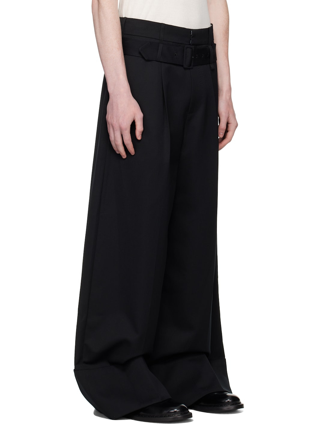 Black Wide Leg Multi Belt Loop Trousers - 2