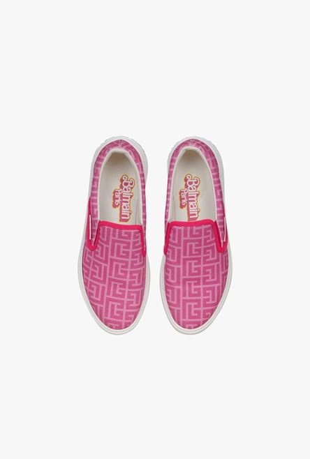 Balmain x Barbie - Pink monogrammed slip-on B-Court sneakers - 4