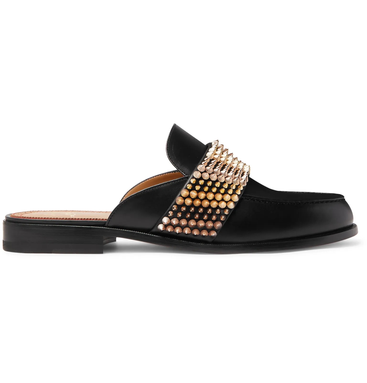 Studded Leather Backless Loafers - 1