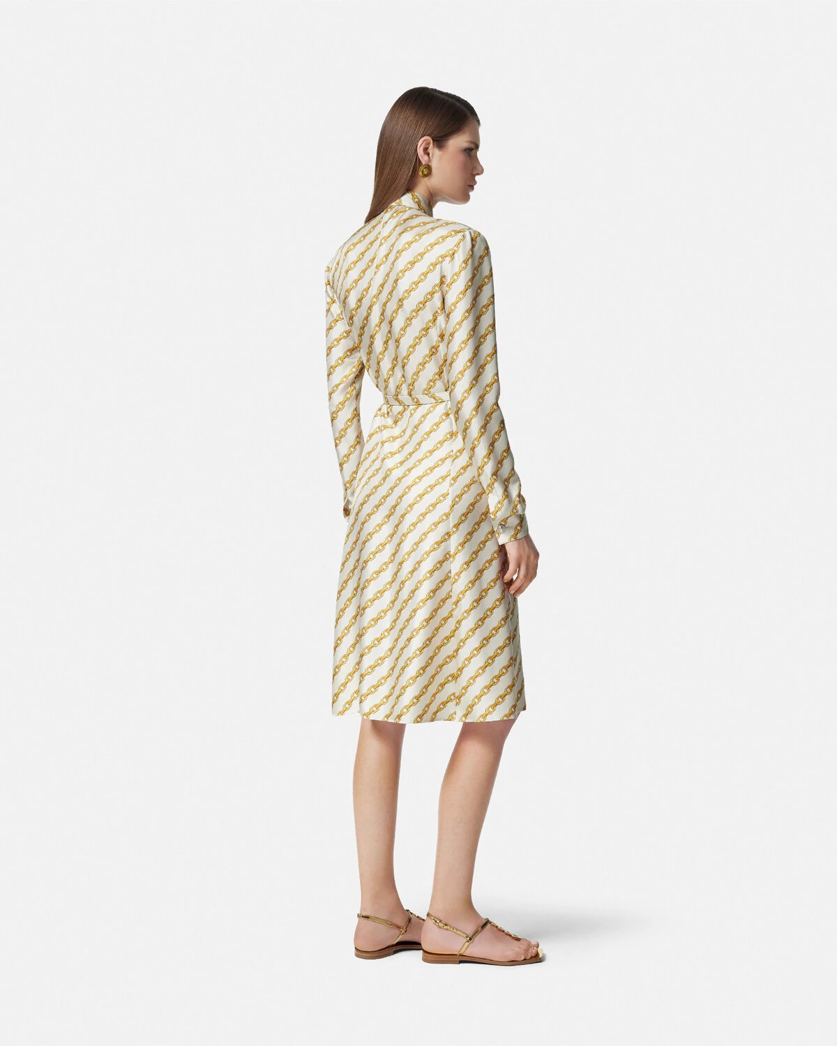 Chain Stripes Silk Midi Shirt Dress - 5