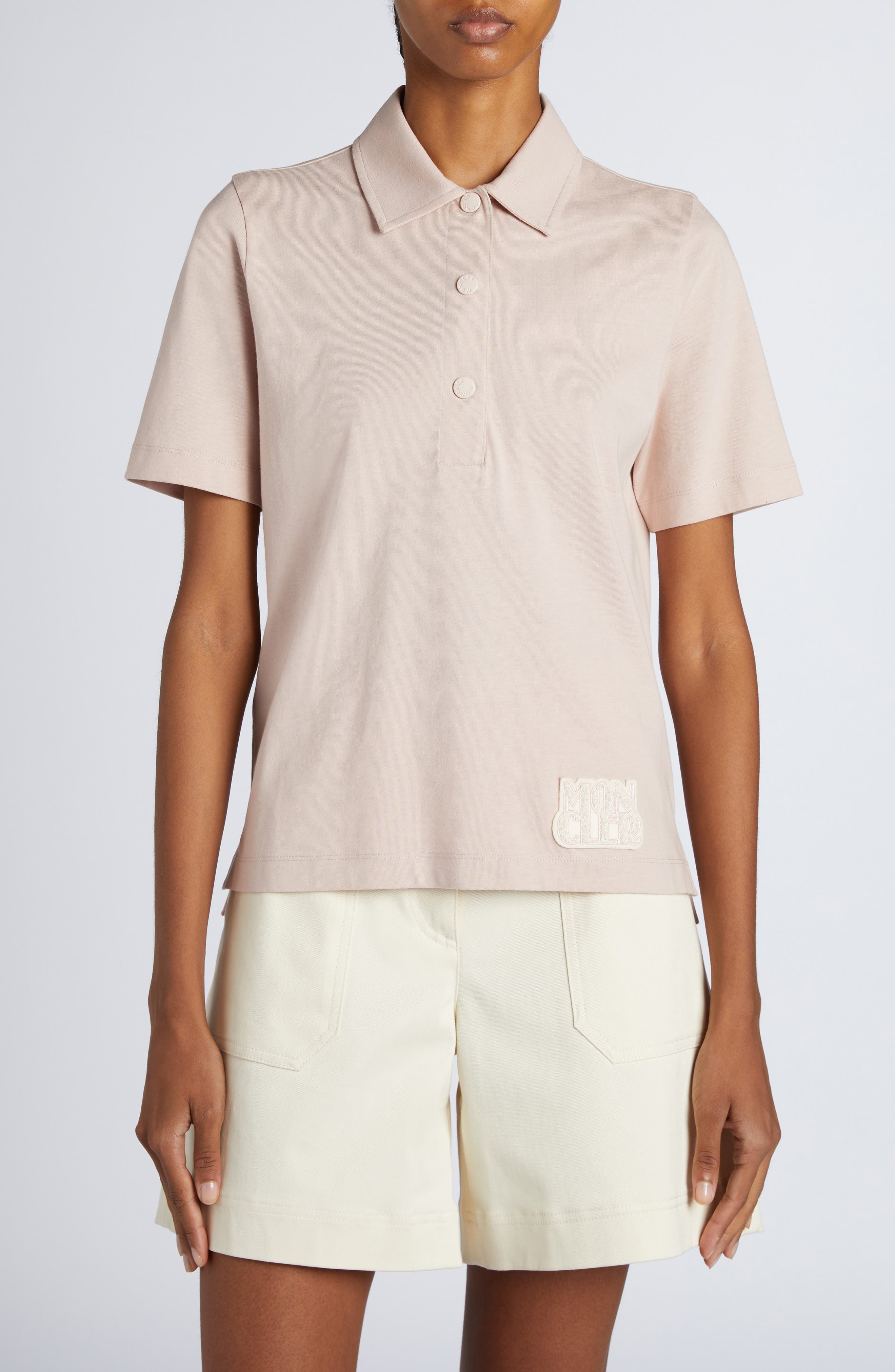 Moncler Short Sleeve Cotton Polo in Pink at Nordstrom - 1