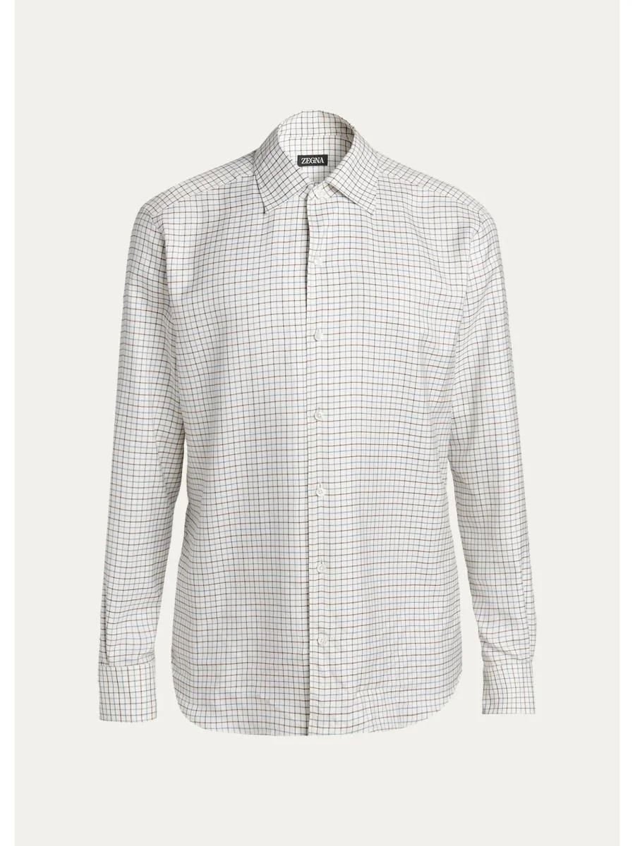 Men's Silk Grid Check Sport Shirt - 1