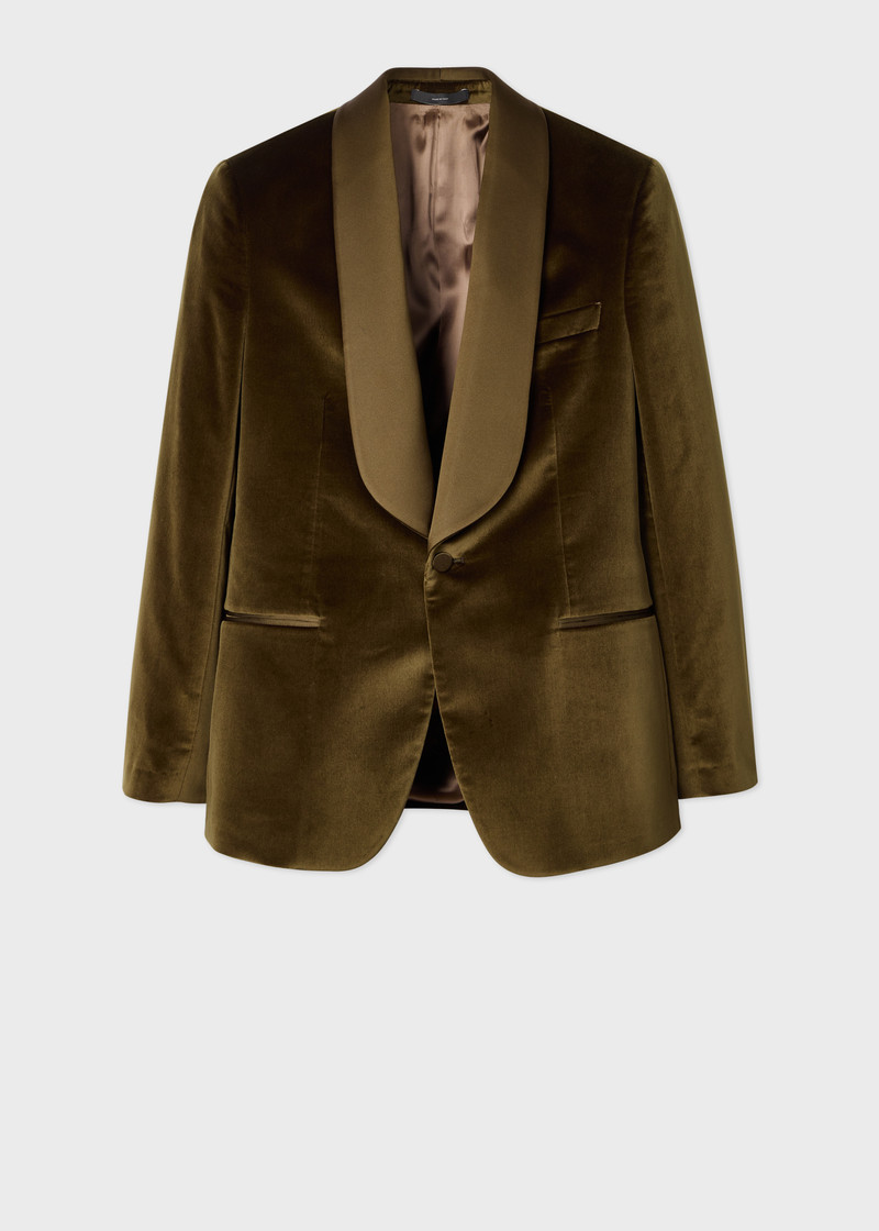 The Soho - Tailored-Fit Khaki Green Velvet Evening Blazer 1