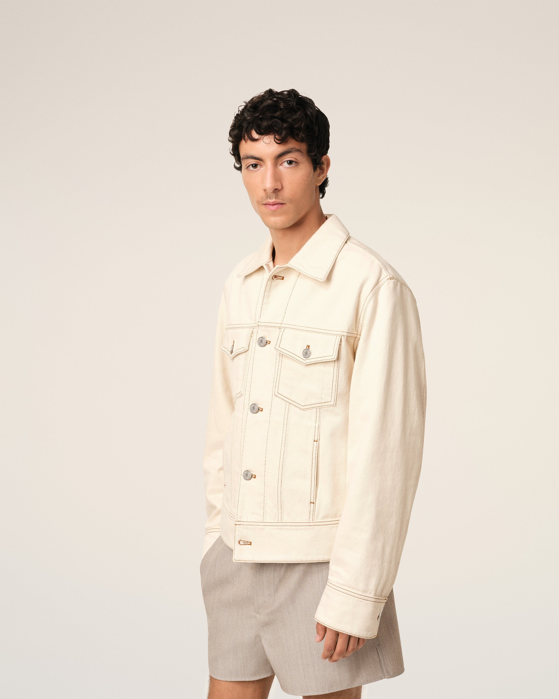 BEIGE COTTON AMI PARIS TRUCKER JACKET - 3