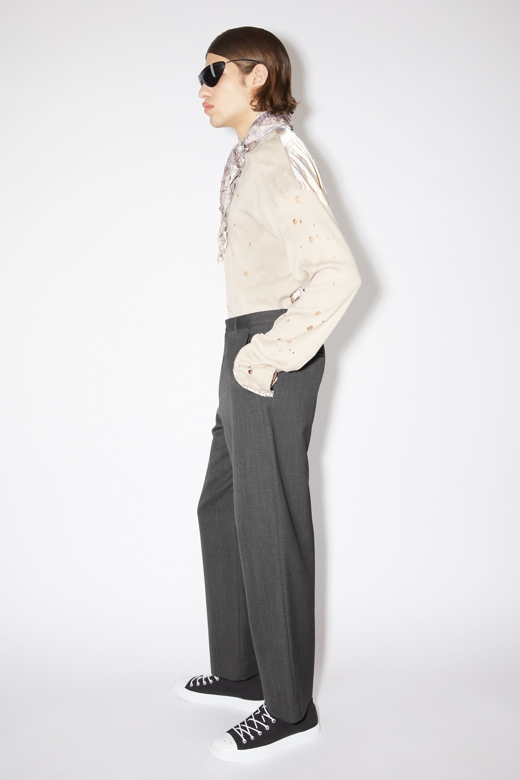 Wool blend trousers - Dark grey melange - 4