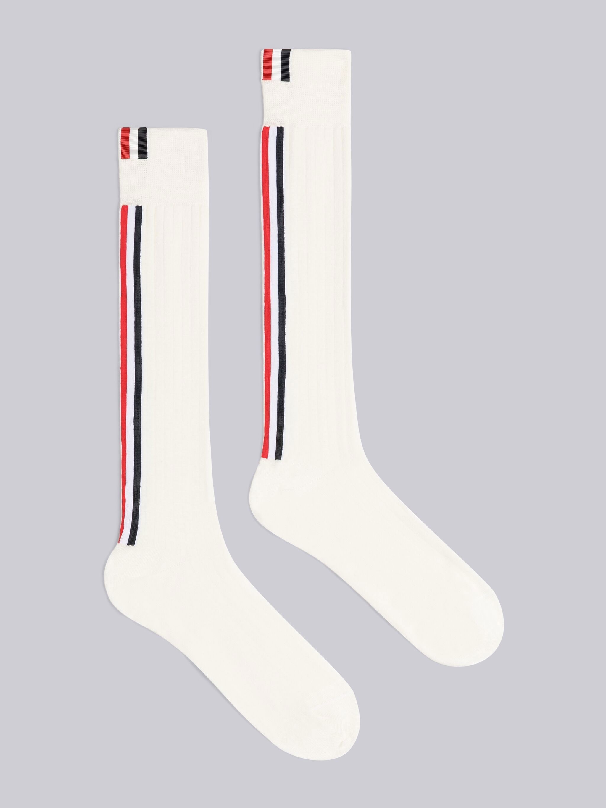 RIB STITCH MERINO STRIPE OVER THE CALF SOCKS - 1