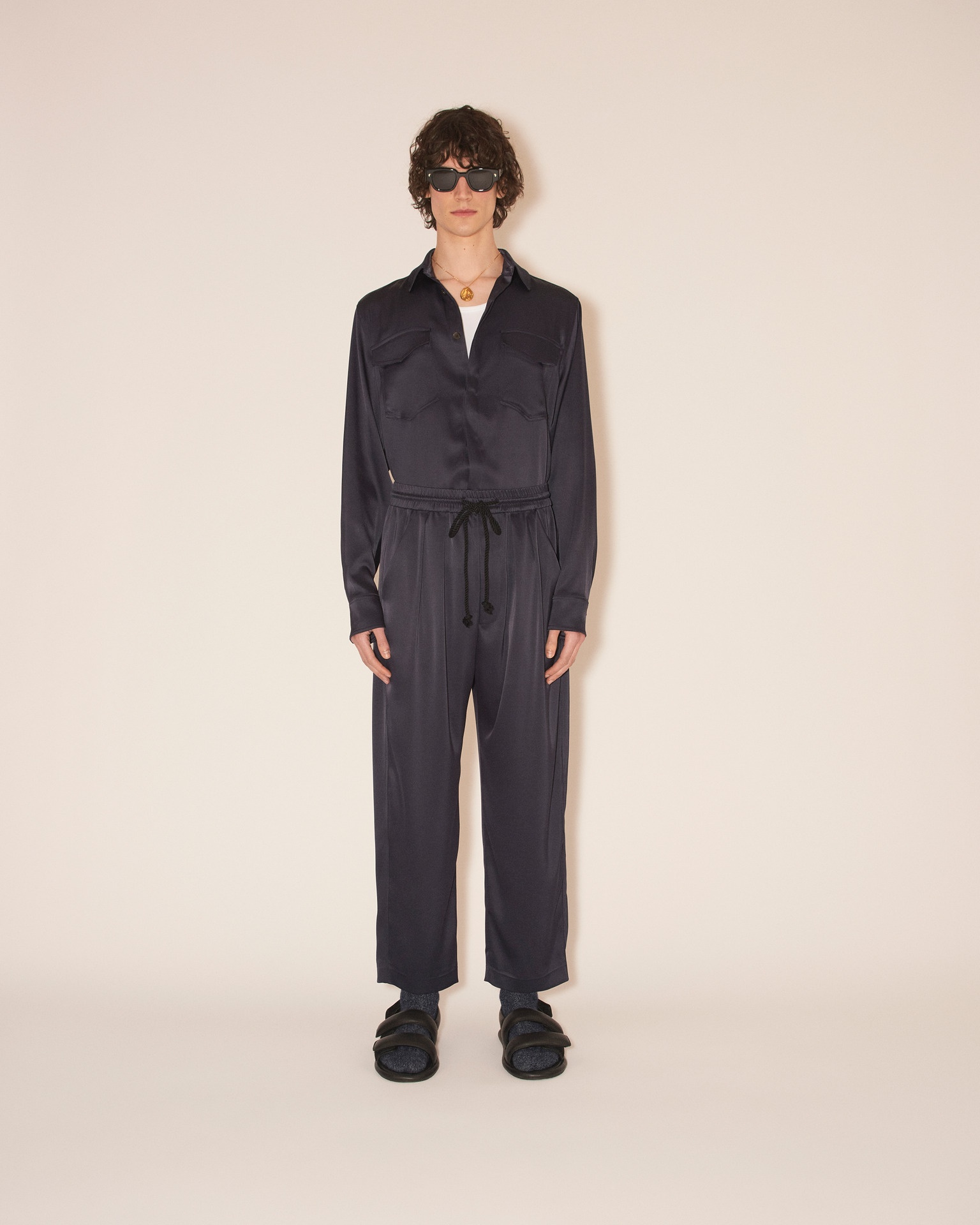 FLORIAN - Technical satin long sleeve - Navy - 3
