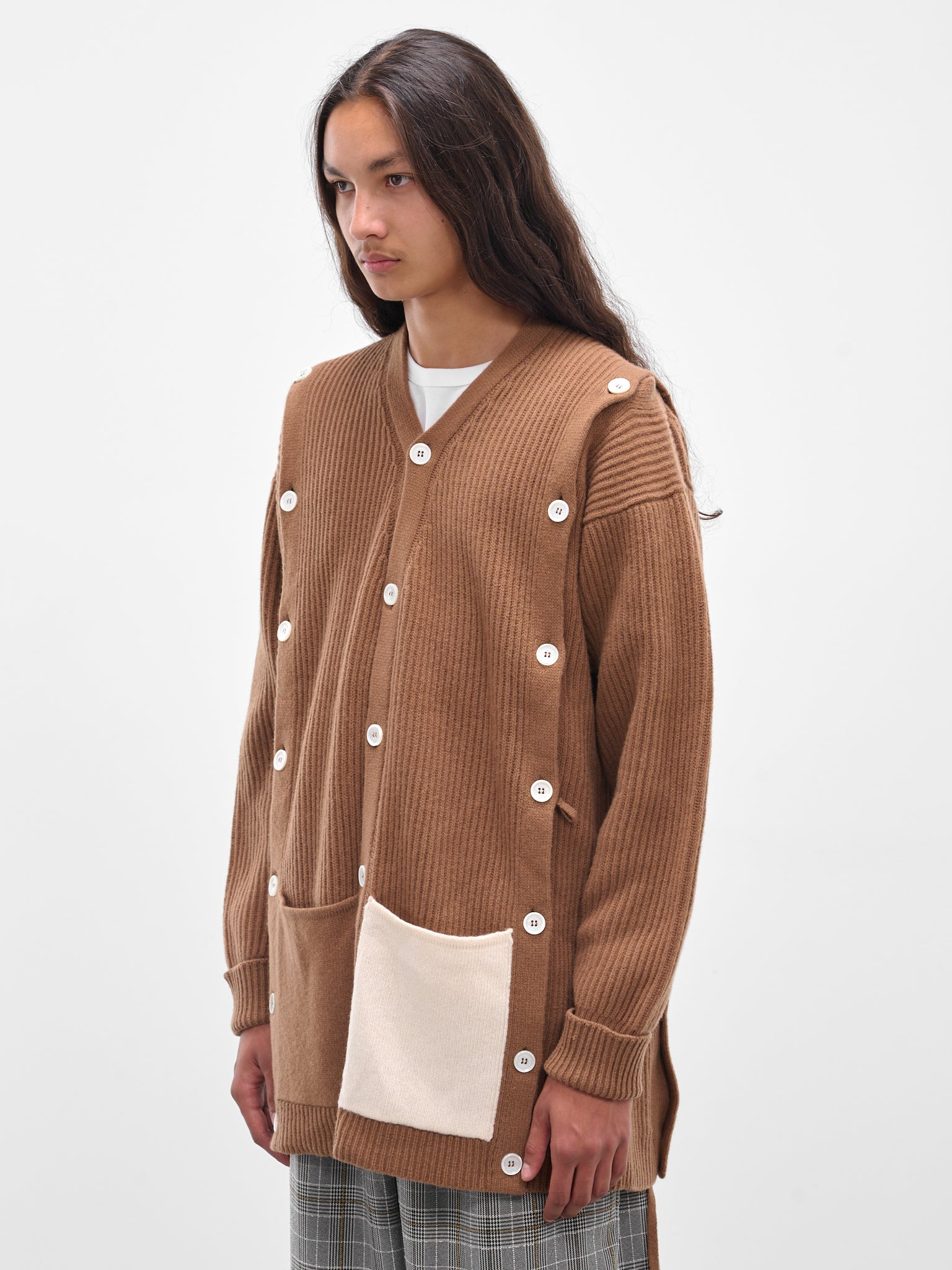 Beige Cashmere Rib-Knit Buttoned Cardigan - 2
