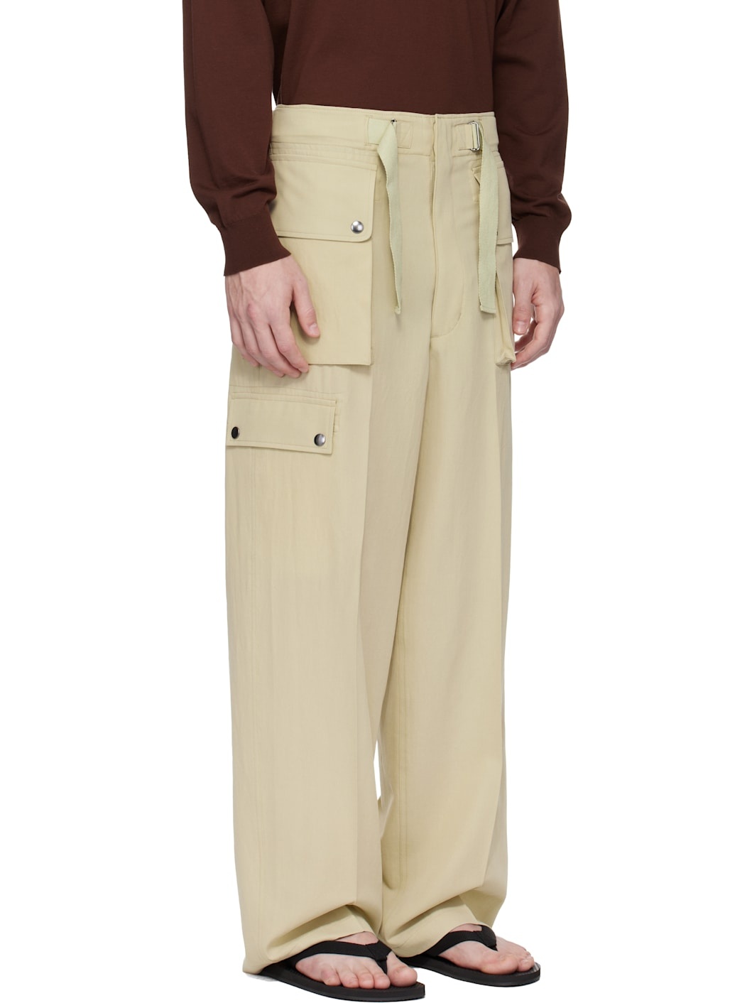 Khaki Light Cotton Wool Viyella Cargo Pants - 2