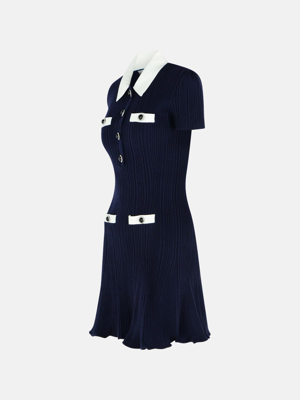 NAVY BLUE WOOL BLEND DRESS - 2